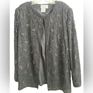 Papell Boutique Elegant Black Beaded Evening Jacket Size Large